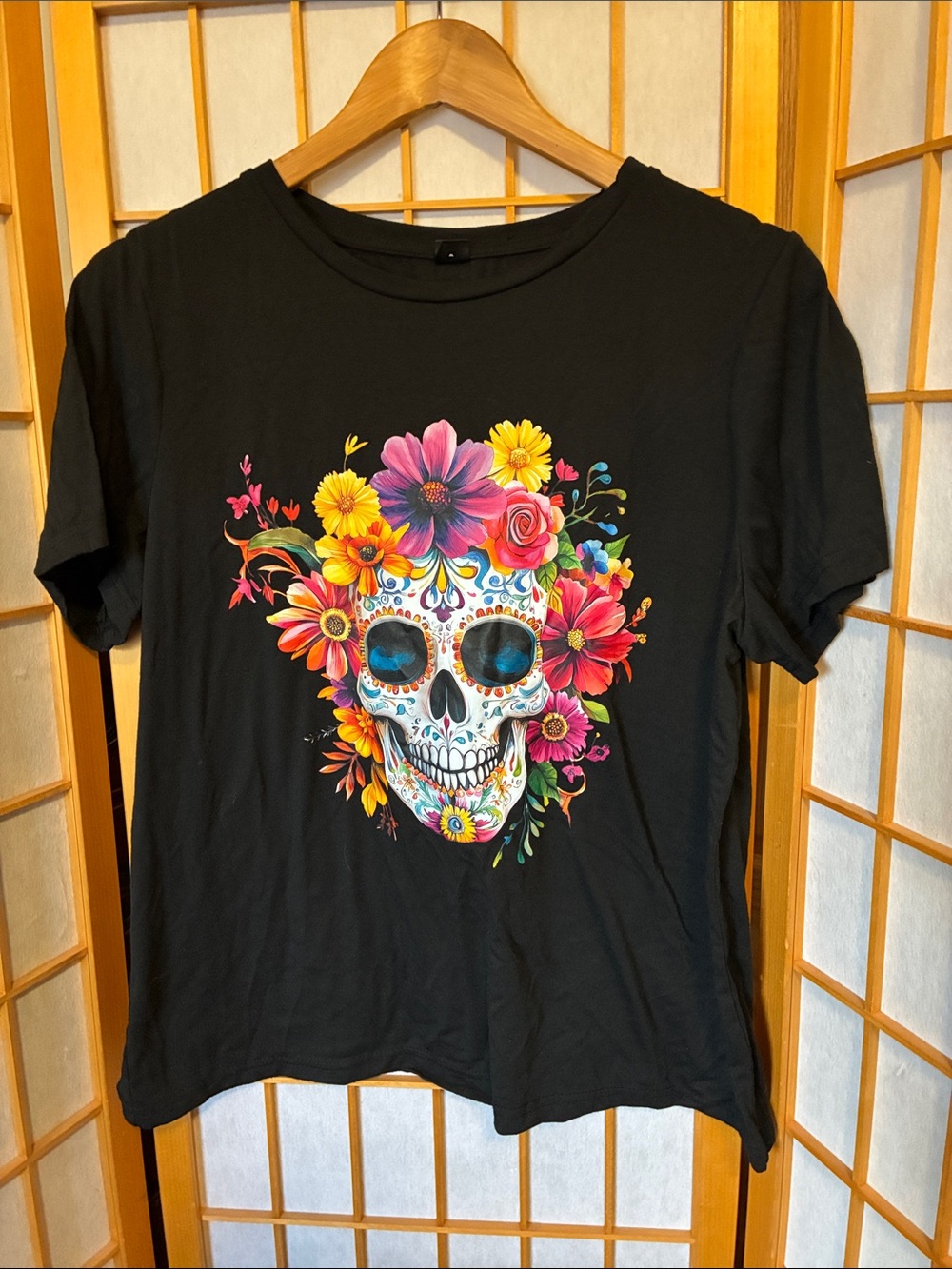 Black Women's Floral Sugar Skull Graphic Tee